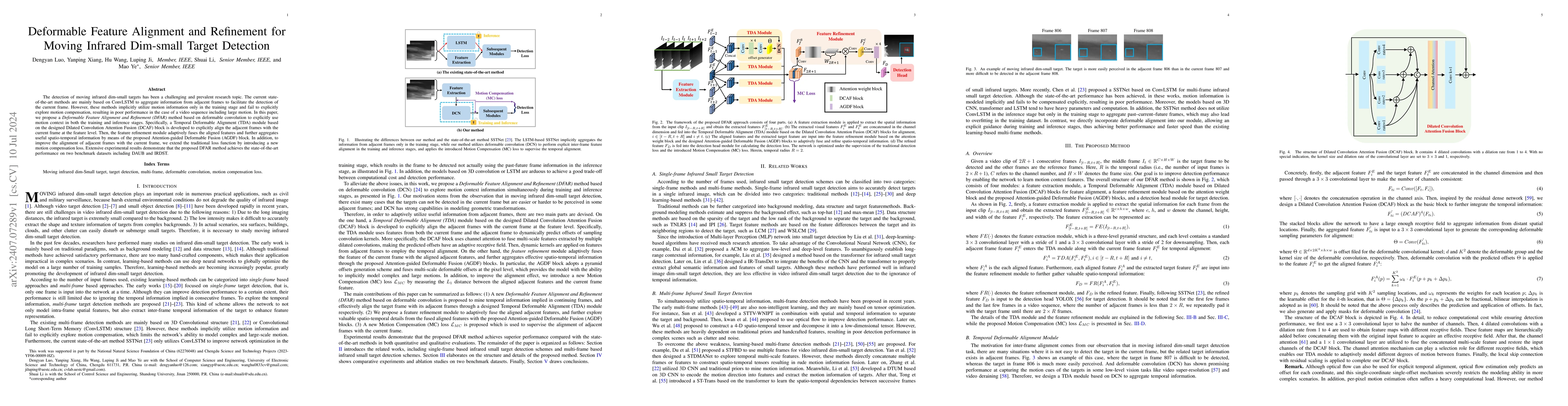Thumbnail for Deformable Feature Alignment and Refinement for Moving Infrared
  Dim-small Target Detection