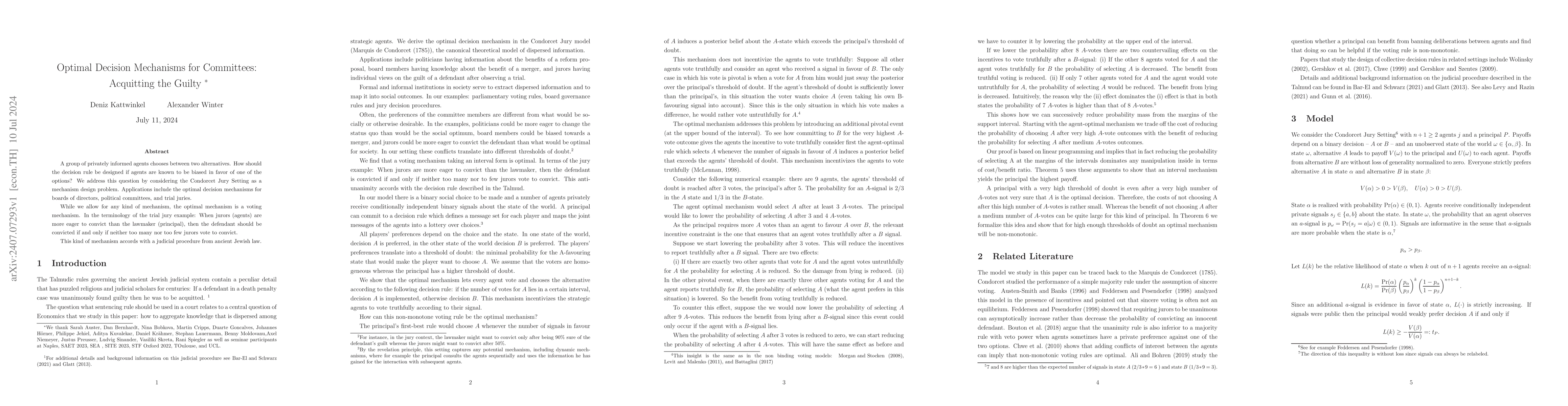 Thumbnail for Optimal Decision Mechanisms for Committees: Acquitting the Guilty