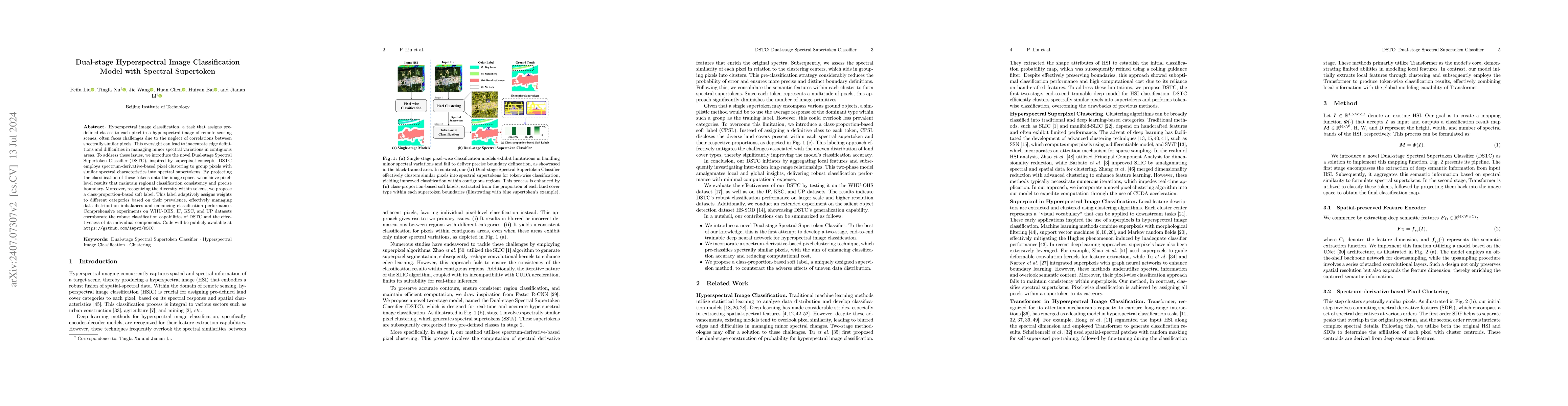 Thumbnail for Dual-stage Hyperspectral Image Classification Model with Spectral
  Supertoken