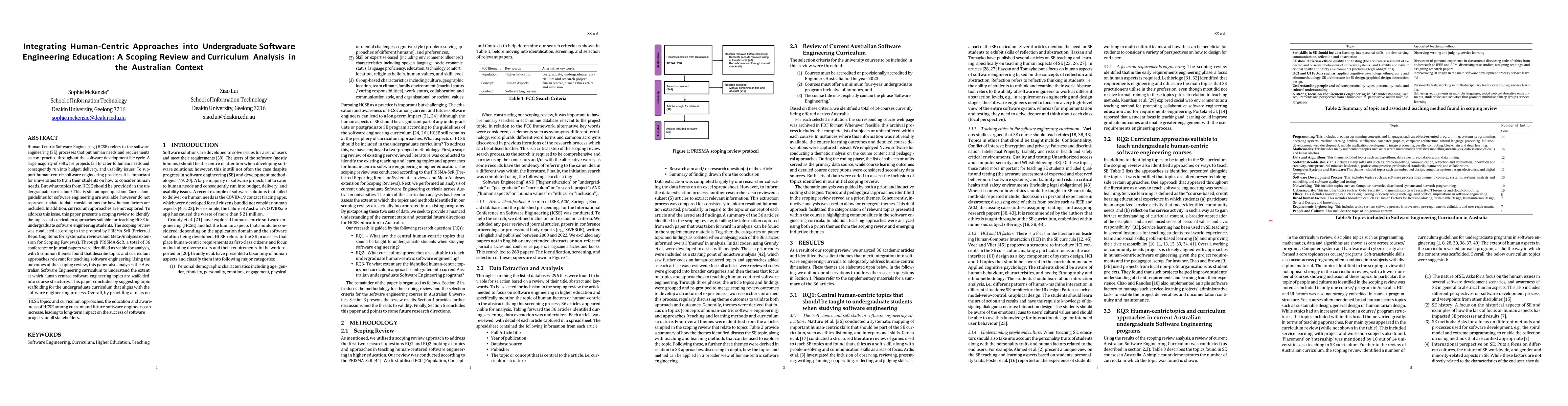 Thumbnail for Integrating Human-Centric Approaches into Undergraduate Software
  Engineering Education: A Scoping Review and Curriculum Analysis in the
  Australian Context
