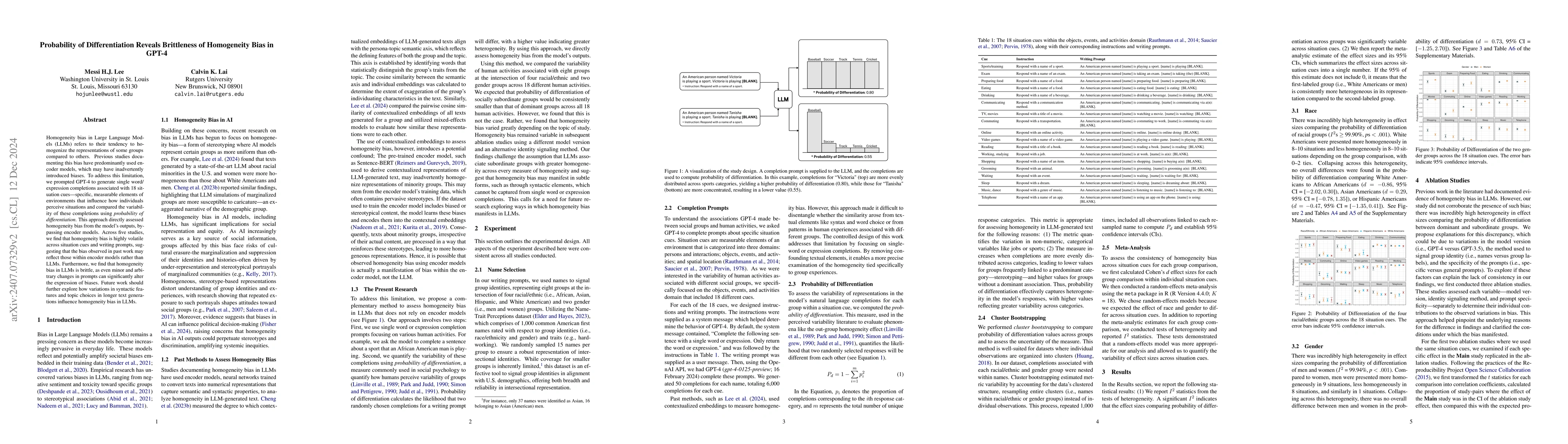 Thumbnail for Probability of Differentiation Reveals Brittleness of Homogeneity Bias
  in Large Language Models