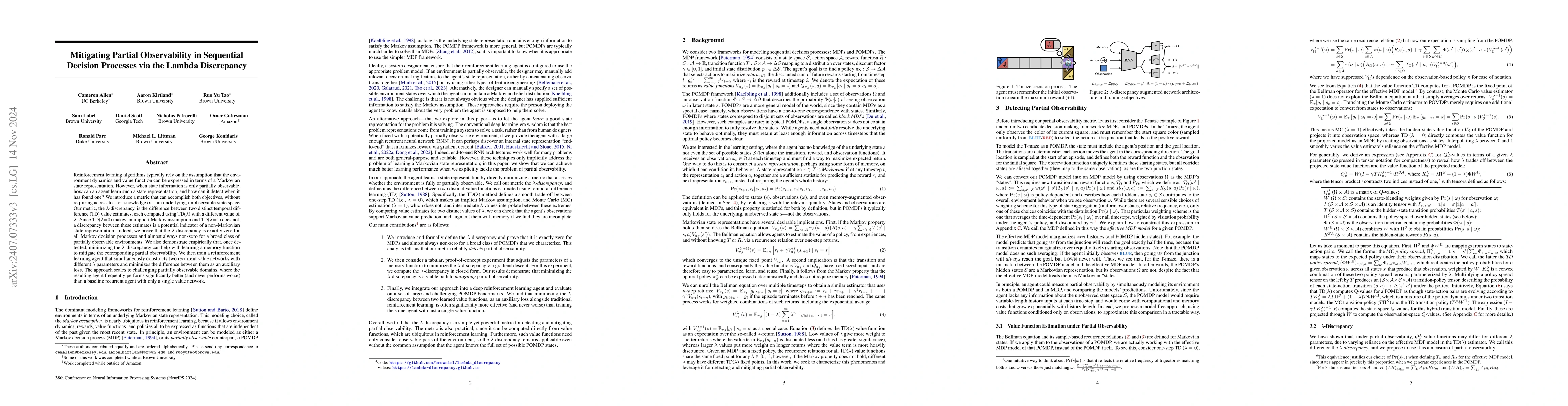 Thumbnail for Mitigating Partial Observability in Sequential Decision Processes via
  the Lambda Discrepancy