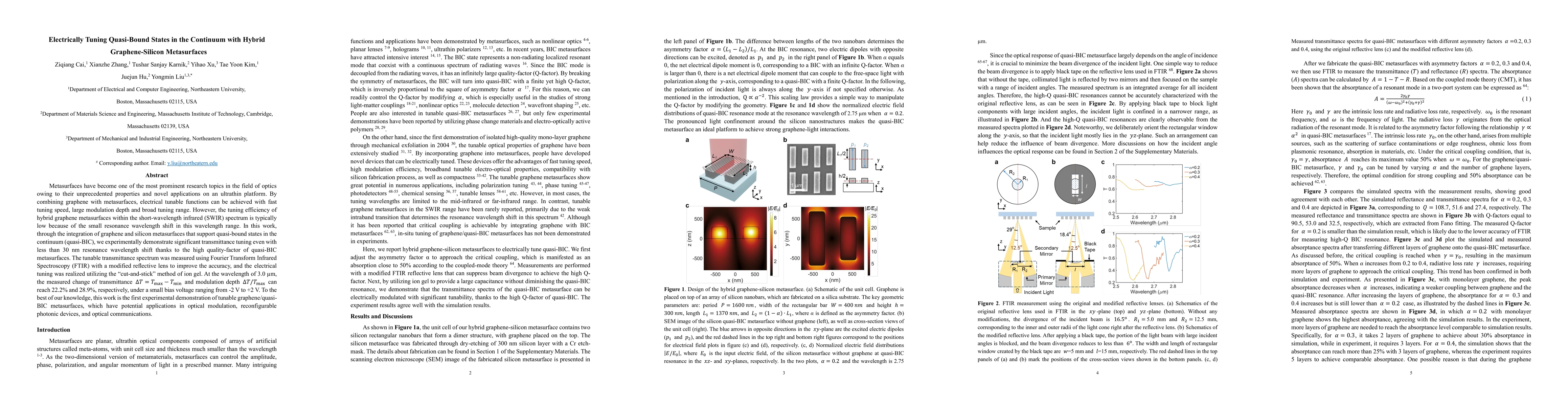 Thumbnail for Electrically Tuning Quasi-Bound States in the Continuum with Hybrid
  Graphene-Silicon Metasurfaces