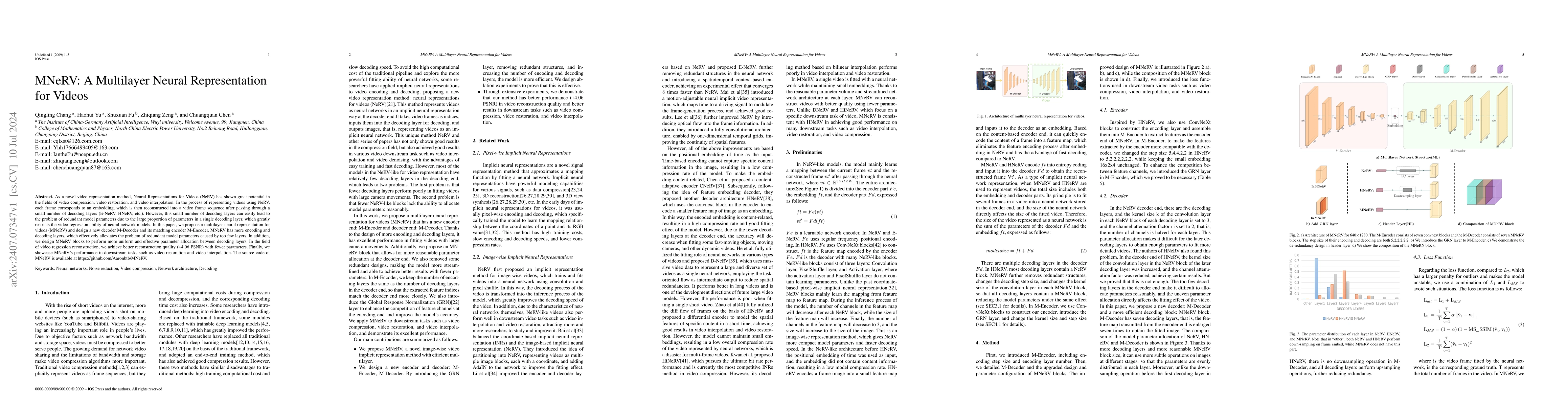 Thumbnail for MNeRV: A Multilayer Neural Representation for Videos