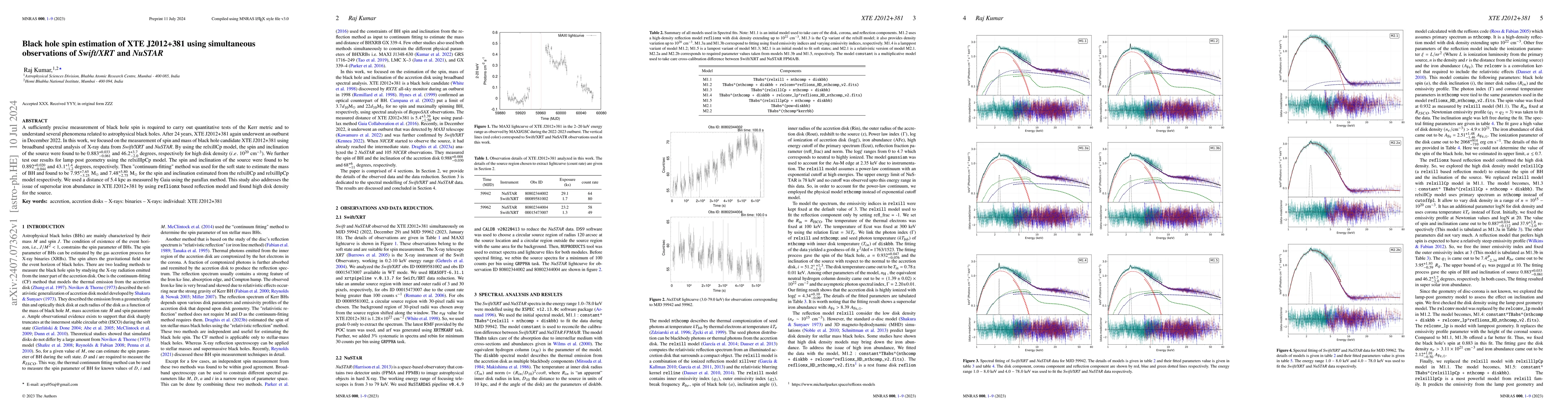 Thumbnail for Black hole spin estimation of XTE J2012+381 using simultaneous
  observations of Swift/XRT and NuSTAR