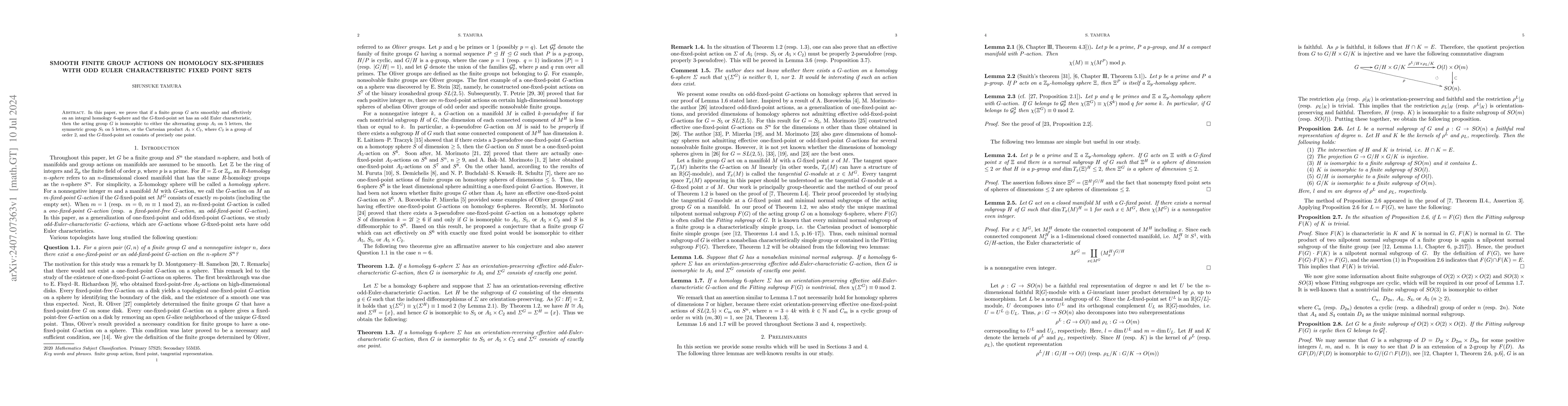 Thumbnail for Smooth finite group actions on homology six-spheres with odd euler
  chracteristic fixed point sets