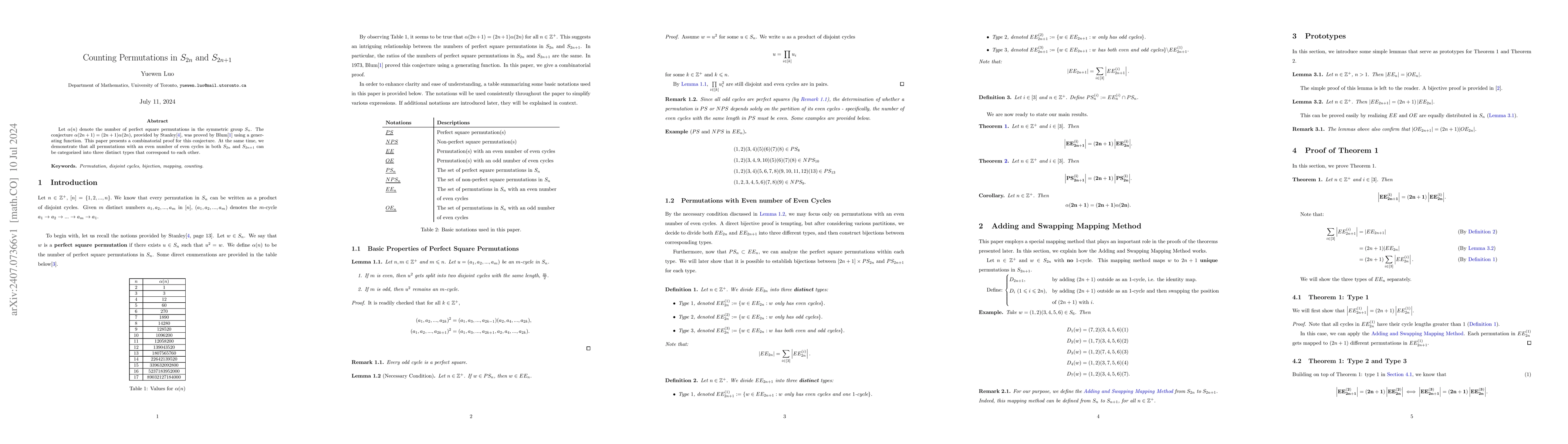 Thumbnail for Counting Permutations in $S_{2n}$ and $S_{2n+1}$