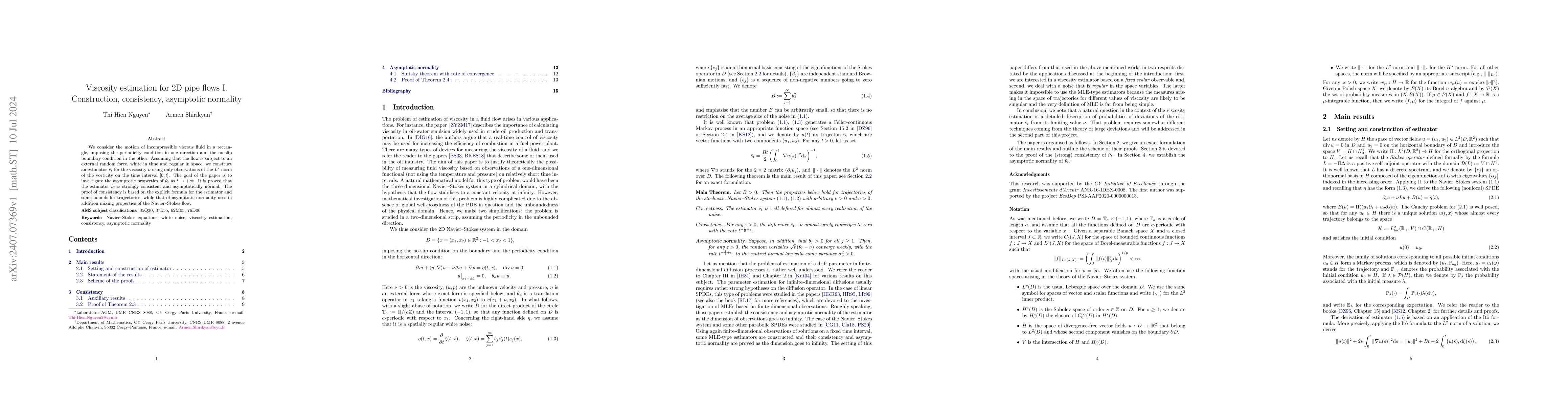 Thumbnail for Viscosity estimation for 2D pipe flows I. Construction, consistency,
  asymptotic normality