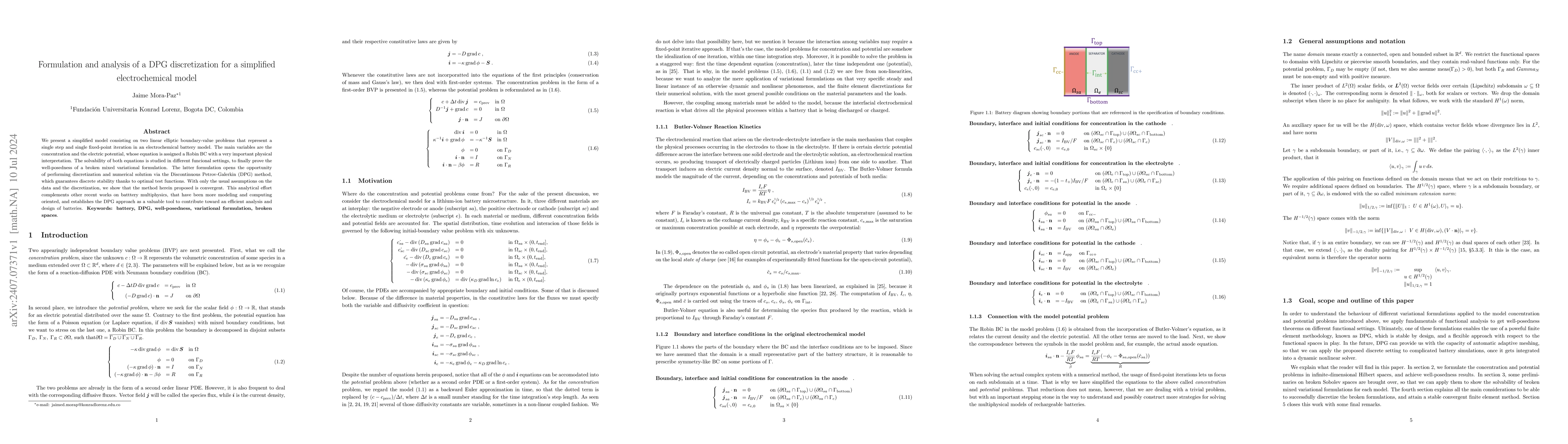 Thumbnail for Formulation and analysis of a DPG discretization for a simplified
  electrochemical model