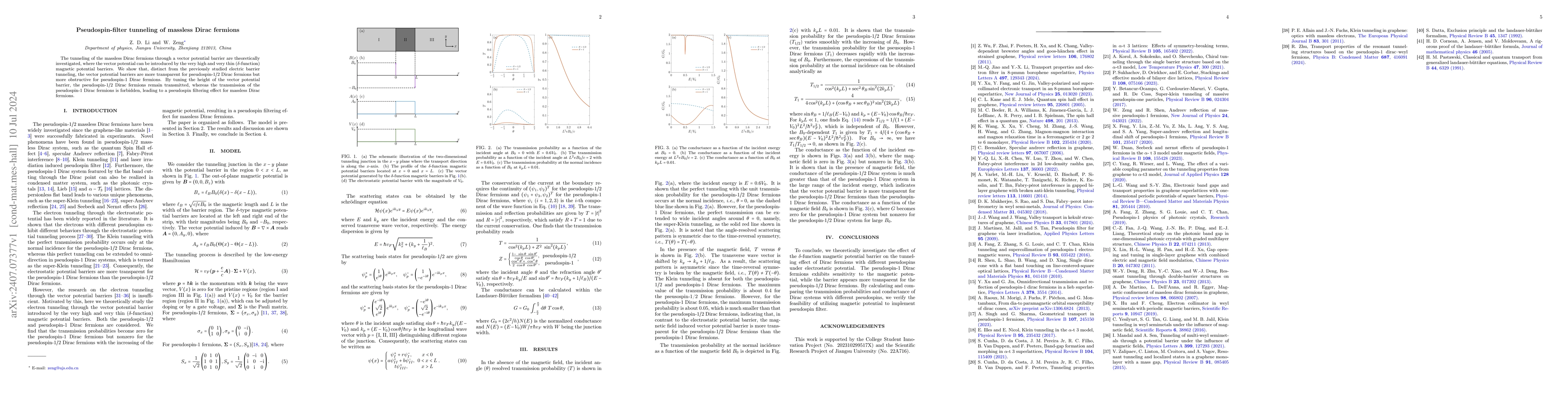 Thumbnail for Pseudospin-filter tunneling of massless Dirac fermions