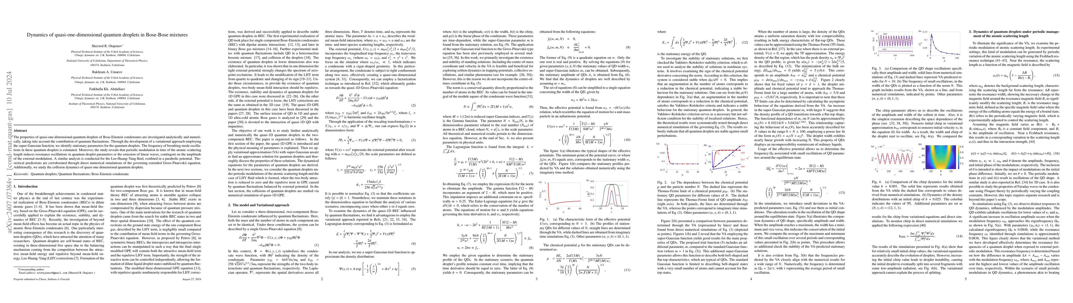 Thumbnail for Dynamics of quasi-one-dimensional quantum droplets in Bose-Bose mixtures