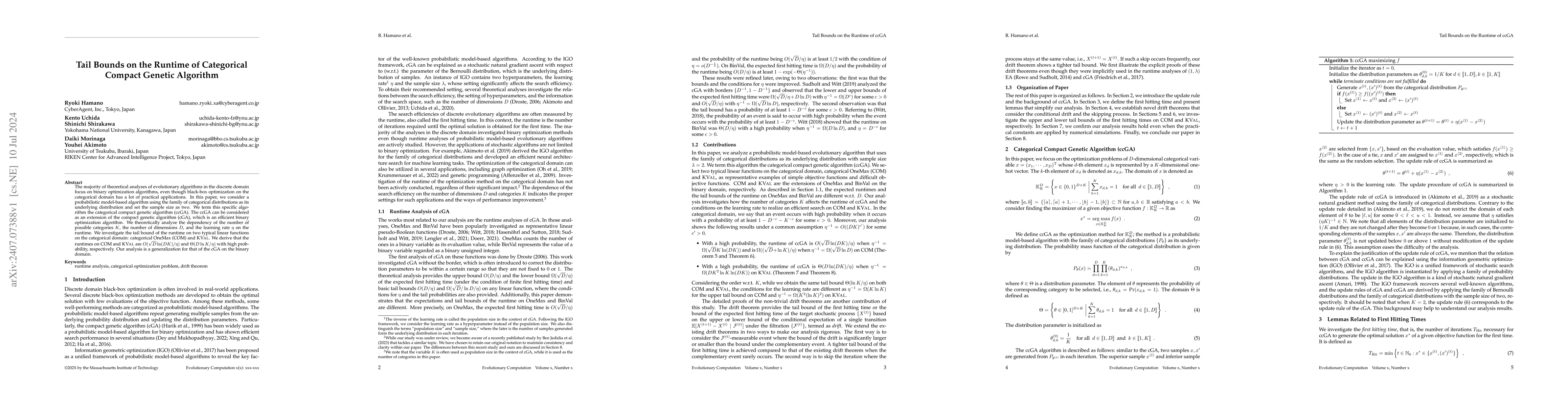 Thumbnail for Tail Bounds on the Runtime of Categorical Compact Genetic Algorithm