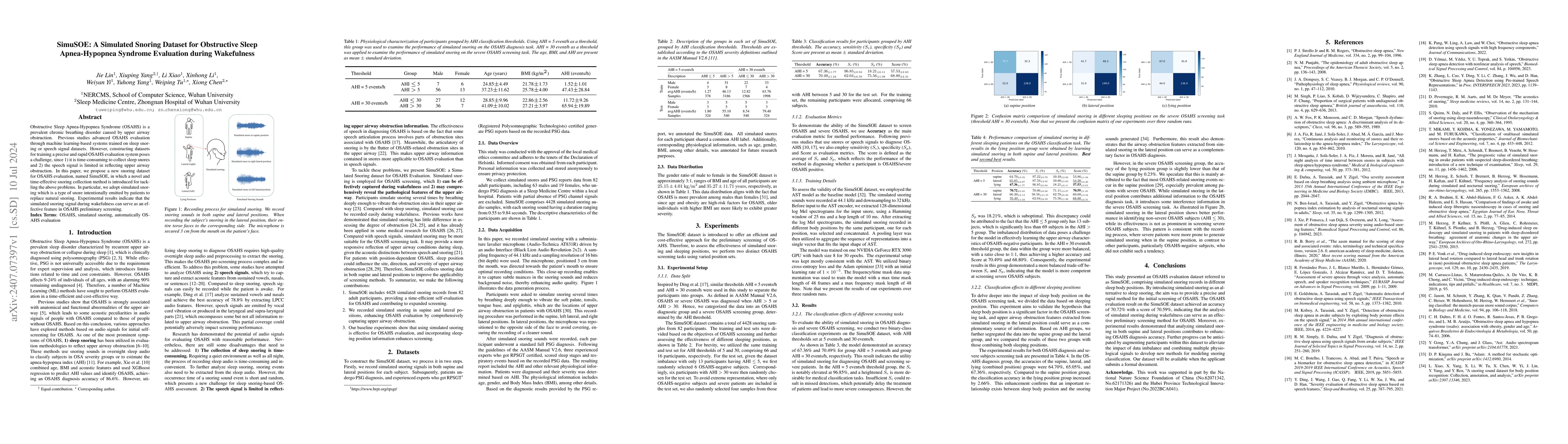 Thumbnail for SimuSOE: A Simulated Snoring Dataset for Obstructive Sleep
  Apnea-Hypopnea Syndrome Evaluation during Wakefulness