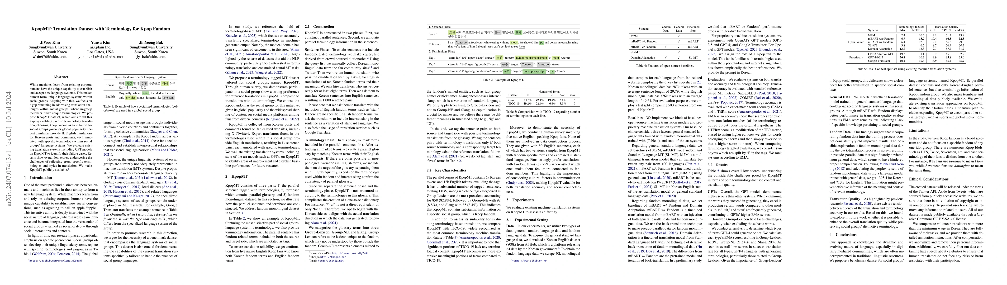 Thumbnail for KpopMT: Translation Dataset with Terminology for Kpop Fandom
