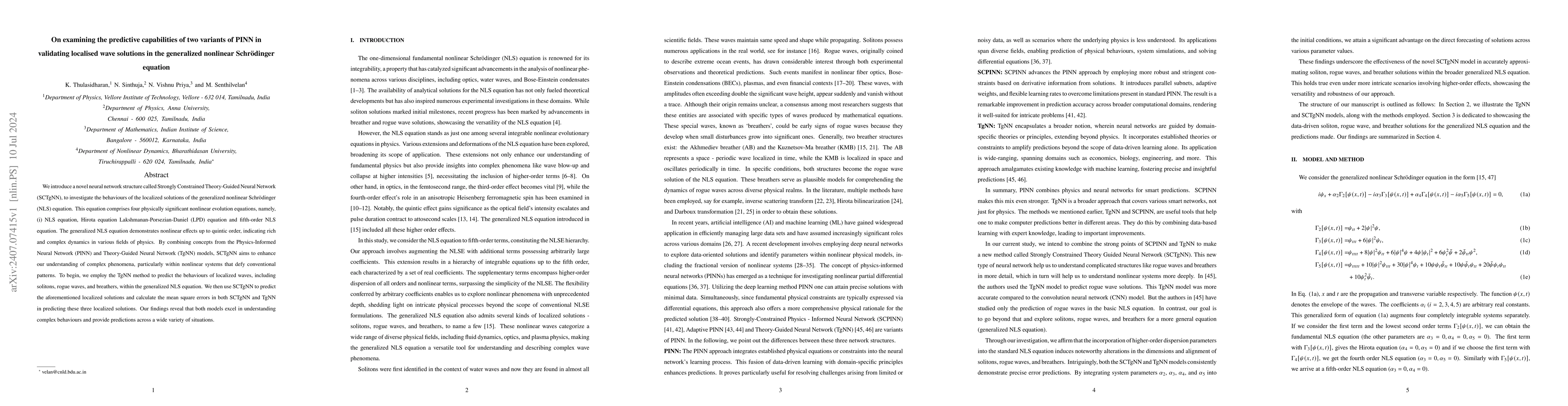 Thumbnail for On examining the predictive capabilities of two variants of PINN in
  validating localised wave solutions in the generalized nonlinear
  Schrödinger equation