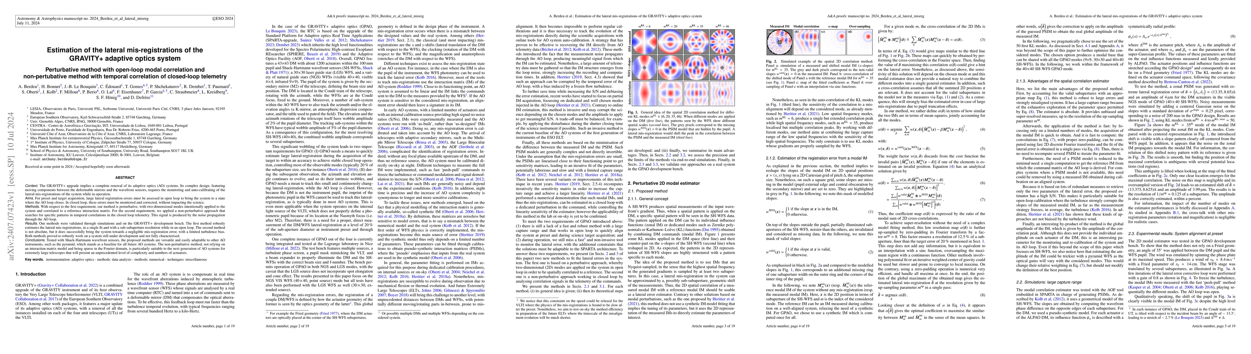 Thumbnail for Estimation of the lateral mis-registrations of the GRAVITY + adaptive
  optics system