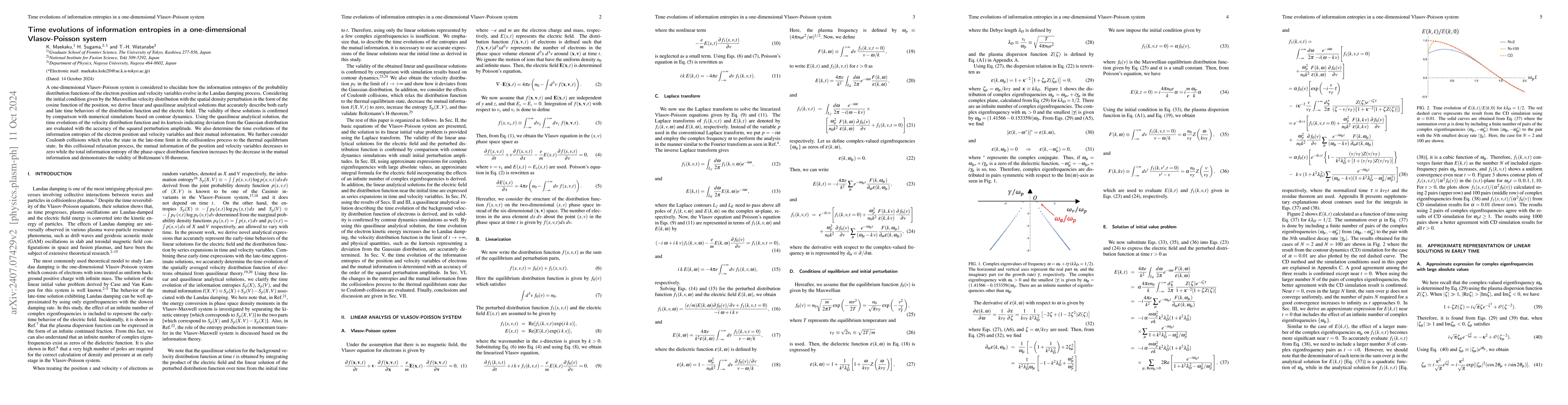 Thumbnail for Time evolutions of information entropies in a one-dimensional
  Vlasov-Poisson system