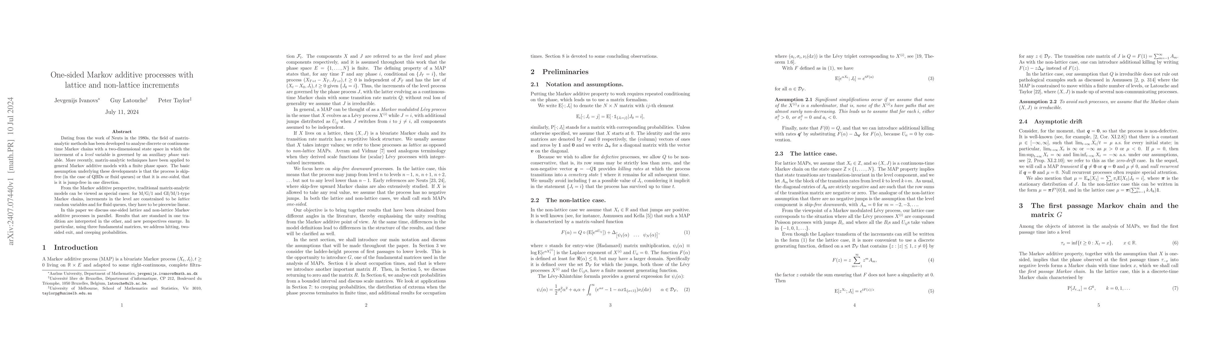 Thumbnail for One-sided Markov additive processes with lattice and non-lattice
  increments