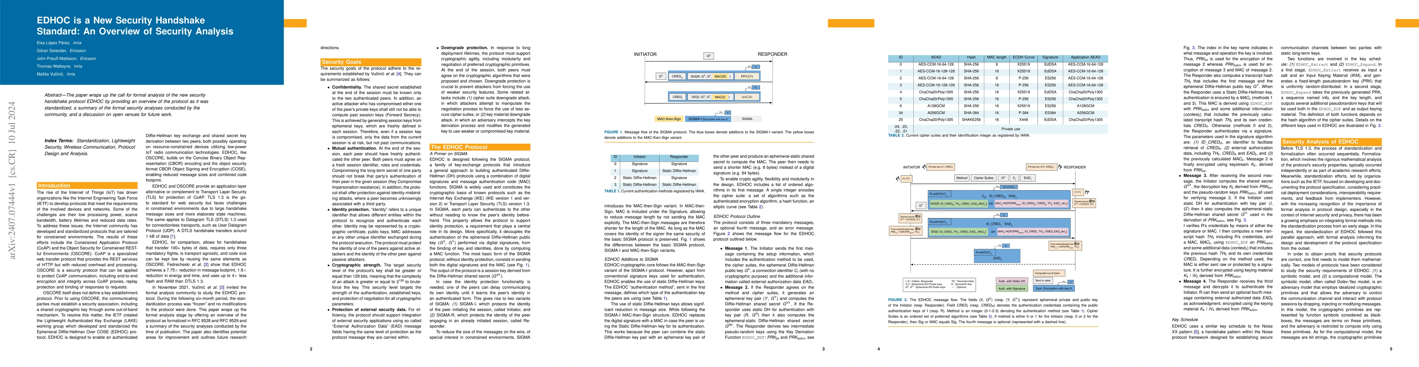 Thumbnail for EDHOC is a New Security Handshake Standard: An Overview of Security
  Analysis