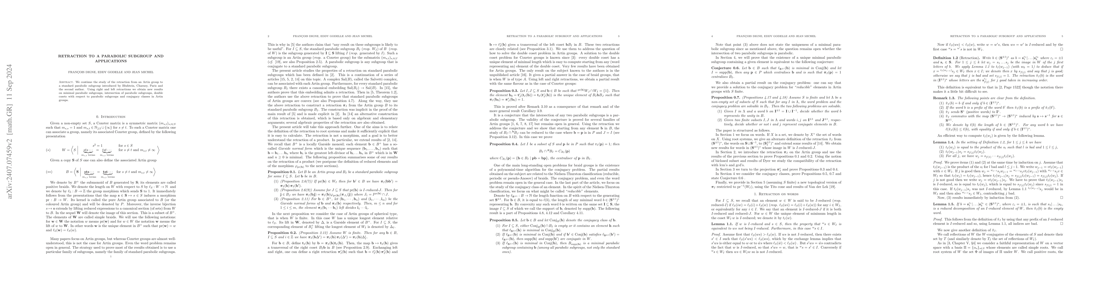 Thumbnail for Retraction to a parabolic subgroup and applications