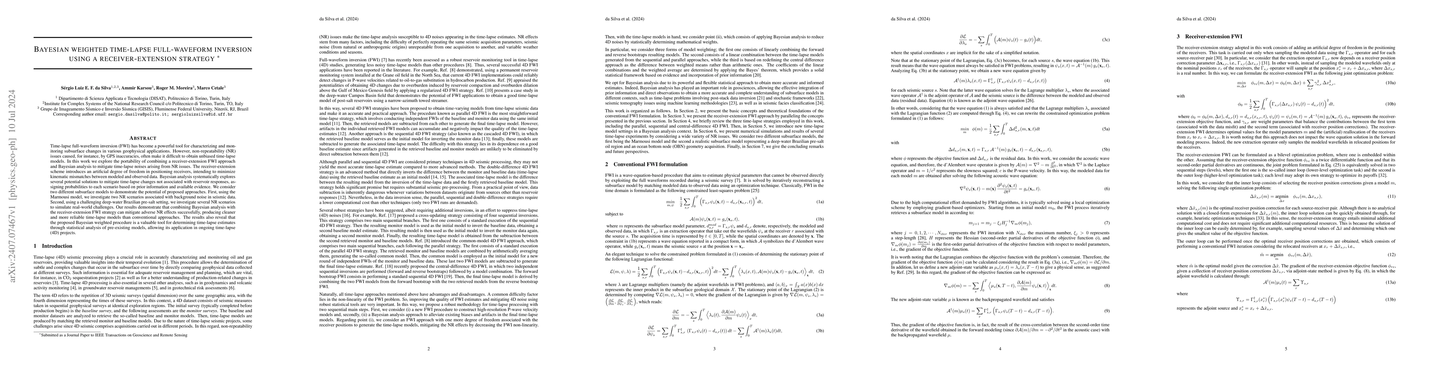 Thumbnail for Bayesian weighted time-lapse full-waveform inversion using a
  receiver-extension strategy