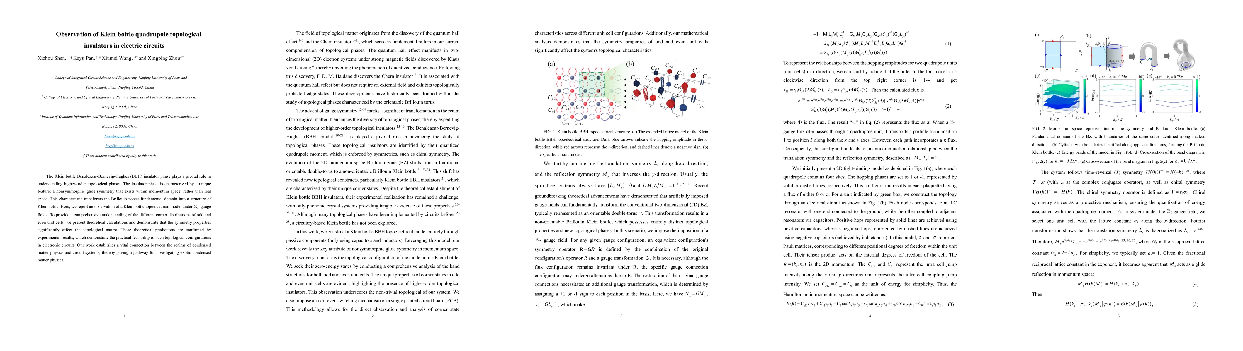 Thumbnail for Observation of Klein bottle quadrupole topological insulators in
  electric circuits