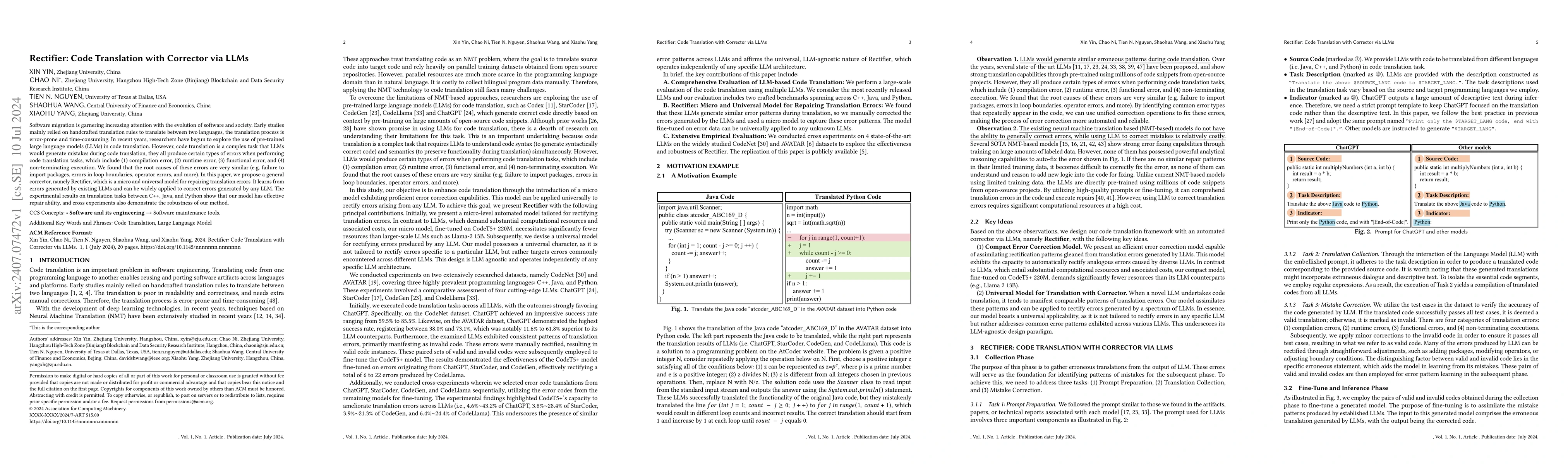 Thumbnail for Rectifier: Code Translation with Corrector via LLMs