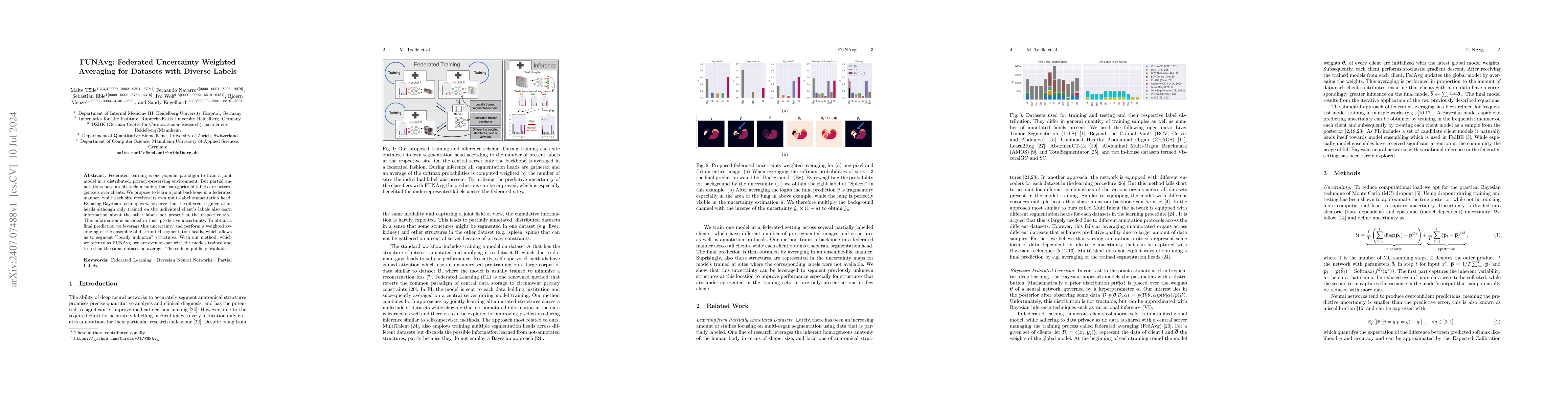 Thumbnail for FUNAvg: Federated Uncertainty Weighted Averaging for Datasets with
  Diverse Labels