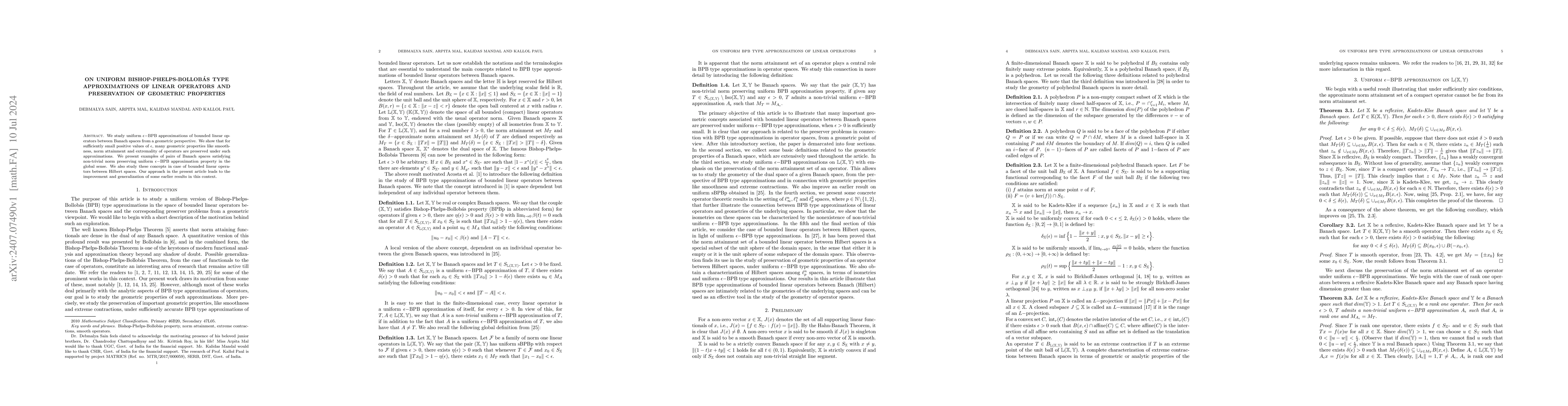 Thumbnail for On uniform Bishop-Phelps-Bollobás type approximations of linear
  operators and preservation of geometric properties
