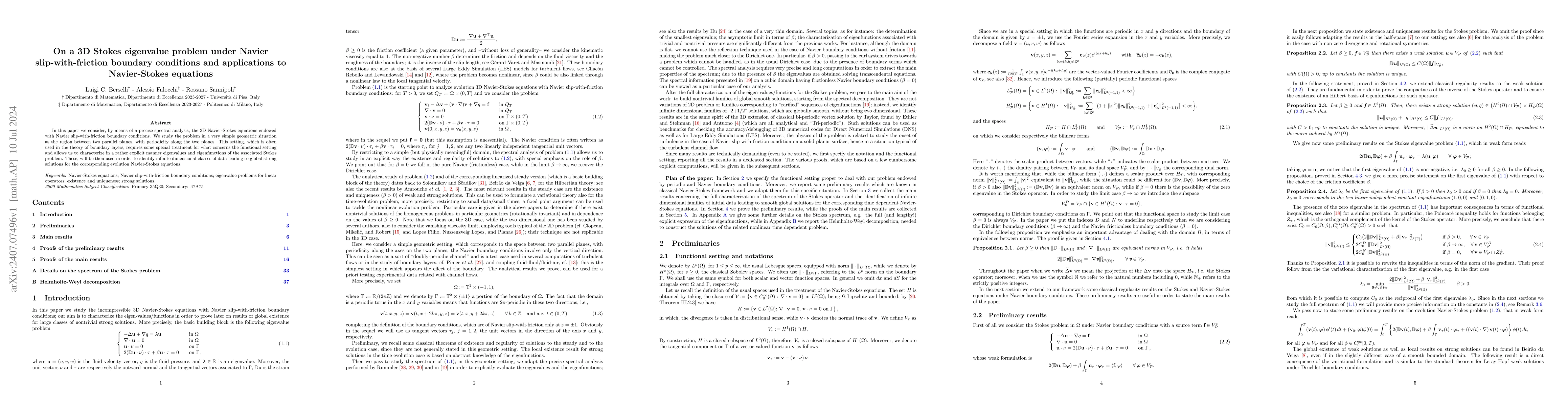 Thumbnail for On a 3D Stokes eigenvalue problem under Navier slip-with-friction
  boundary conditions and applications to Navier-Stokes equations