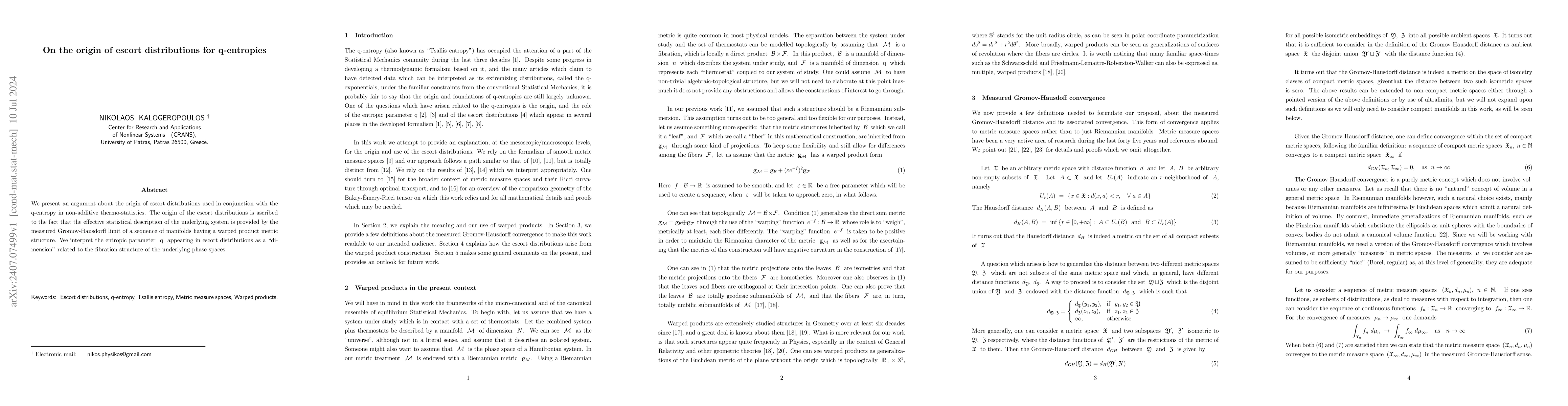 Thumbnail for On the origin of escort distributions for q-entropies