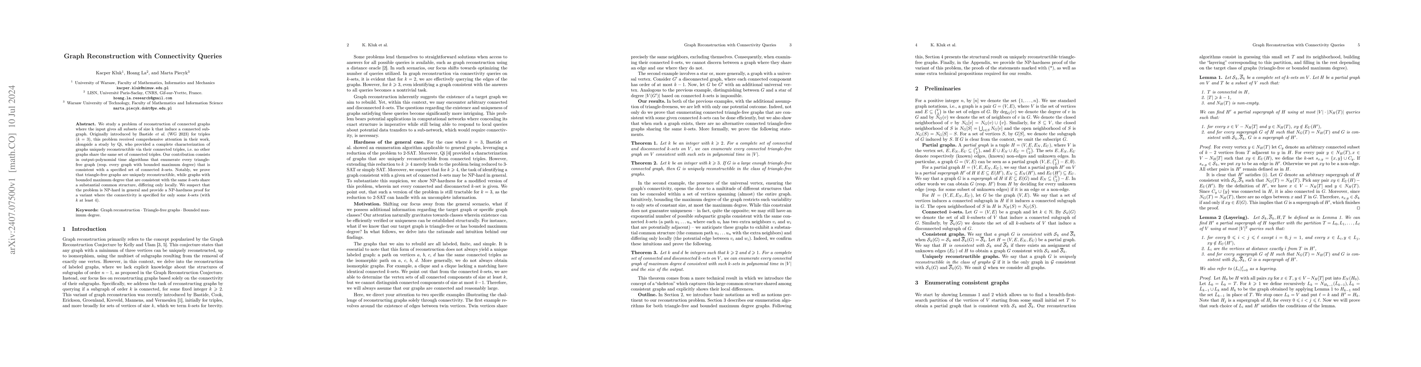 Thumbnail for Graph Reconstruction with Connectivity Queries