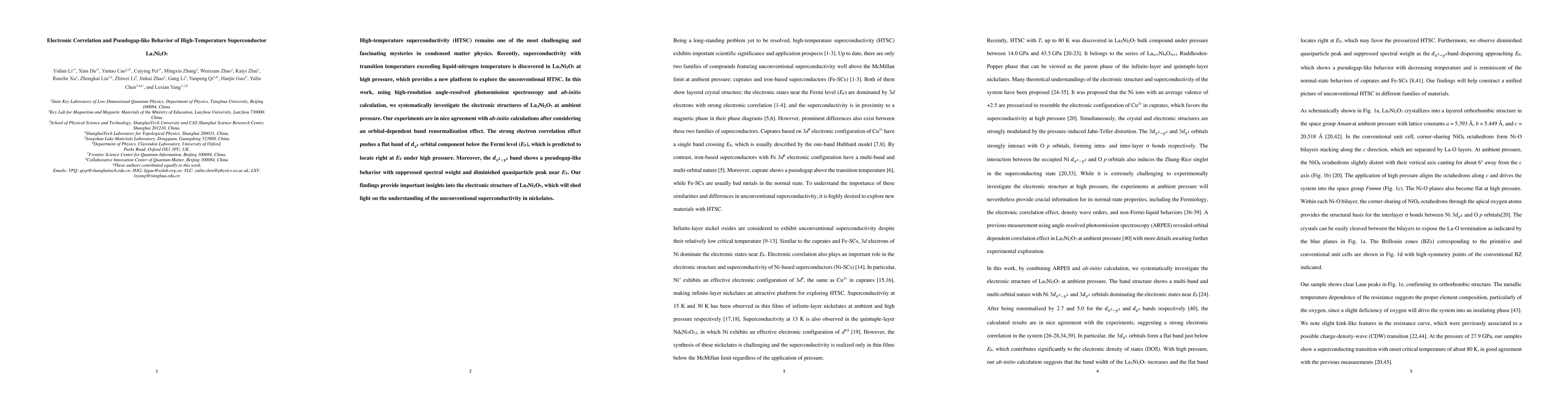 Thumbnail for Electronic Correlation and Pseudogap-like Behavior of High-Temperature
  Superconductor La3Ni2O7