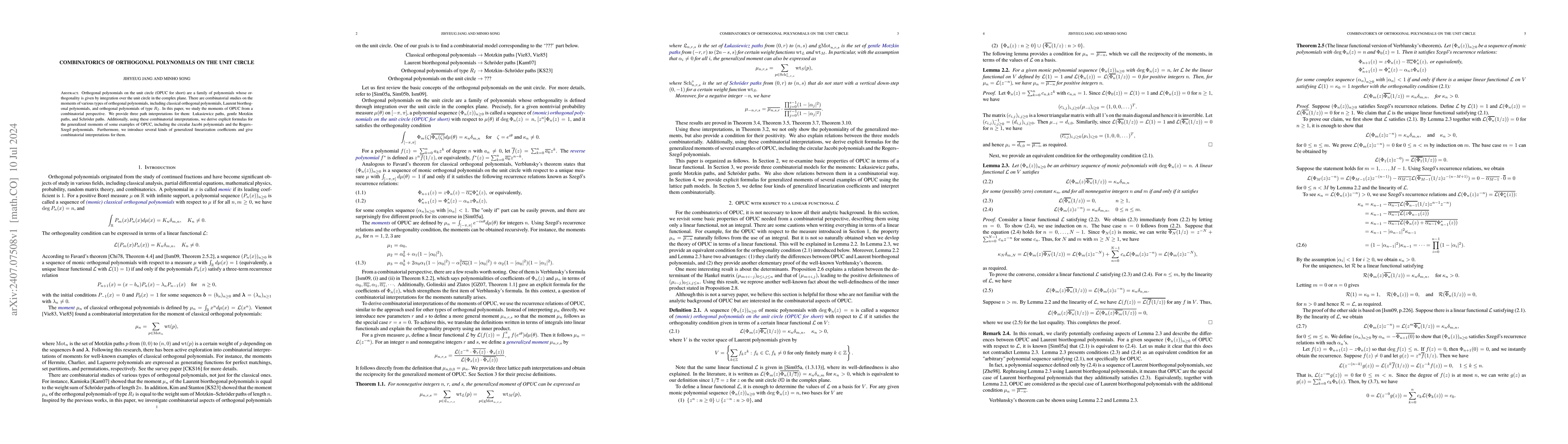 Thumbnail for Combinatorics of orthogonal polynomials on the unit circle