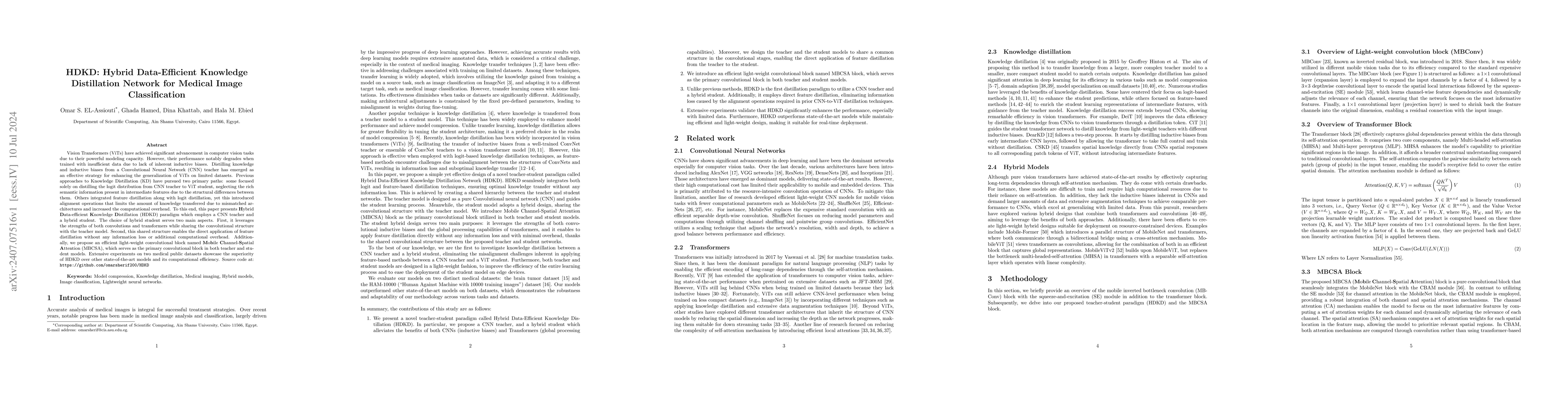 Thumbnail for HDKD: Hybrid Data-Efficient Knowledge Distillation Network for Medical
  Image Classification