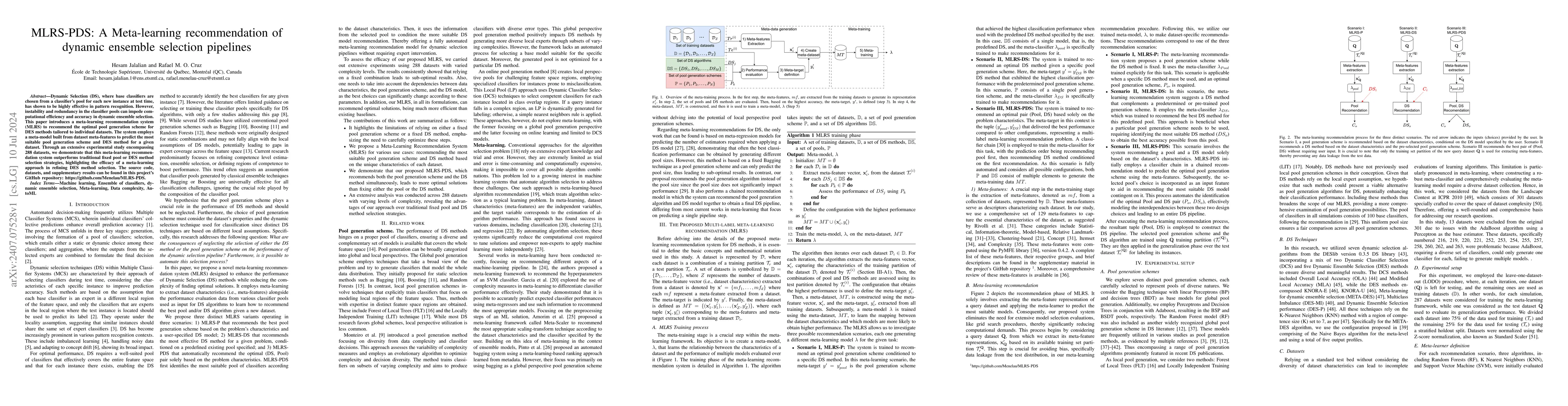 Thumbnail for MLRS-PDS: A Meta-learning recommendation of dynamic ensemble selection
  pipelines