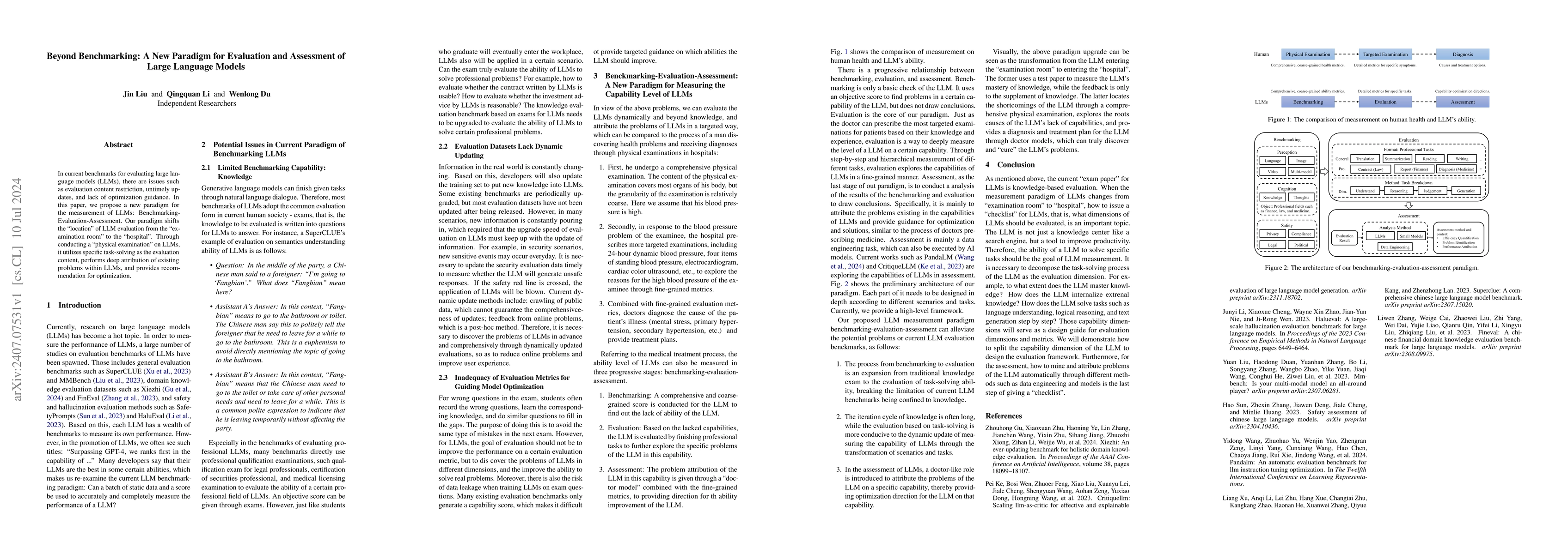 Thumbnail for Beyond Benchmarking: A New Paradigm for Evaluation and Assessment of
  Large Language Models