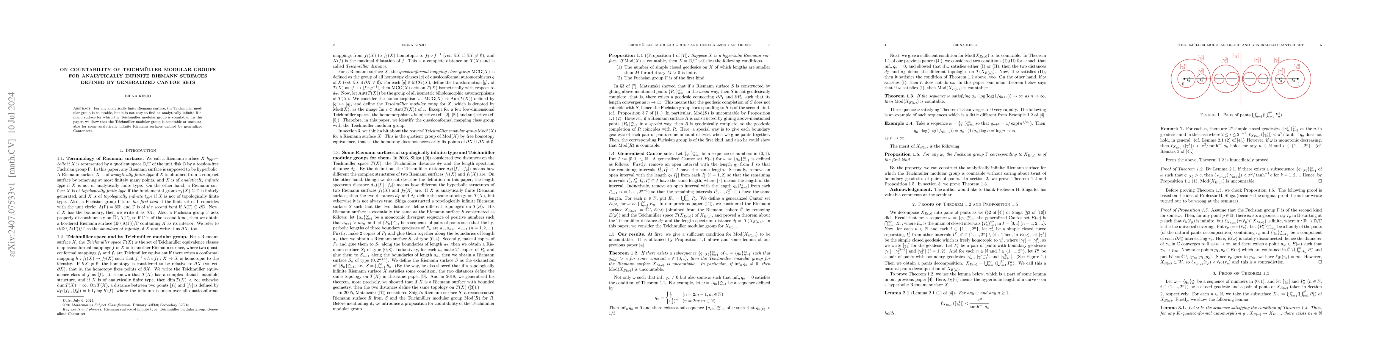Thumbnail for On countability of Teichmüller modular groups for analytically
  infinite Riemann surfaces defined by generalized Cantor sets