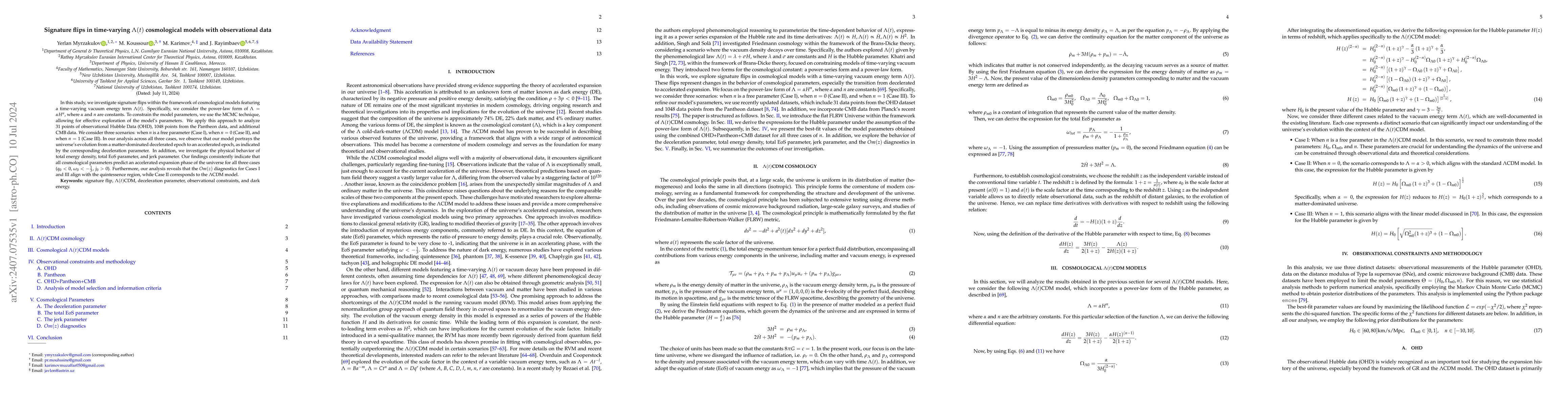 Thumbnail for Signature flips in time-varying $Λ(t)$ cosmological models with
  observational data