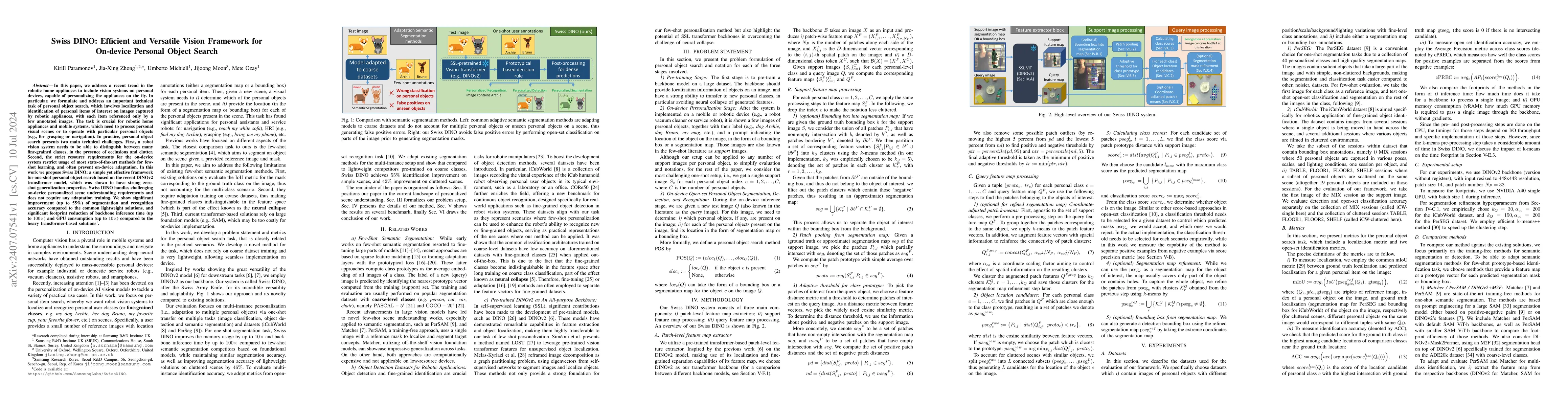 Thumbnail for Swiss DINO: Efficient and Versatile Vision Framework for On-device
  Personal Object Search