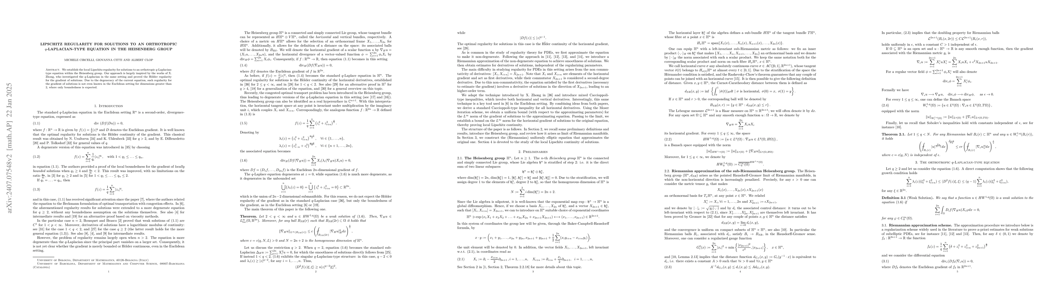 Thumbnail for Lipschitz regularity for solutions to an orthotropic $q$-Laplacian-type
  equation in the Heisenberg group