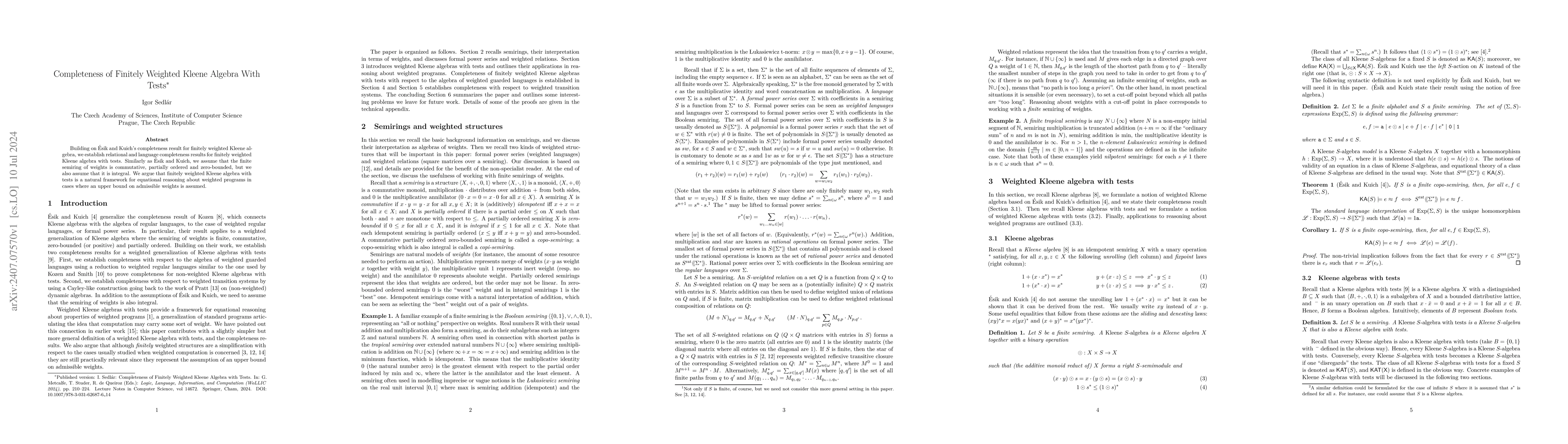 Thumbnail for Completeness of Finitely Weighted Kleene Algebra With Tests