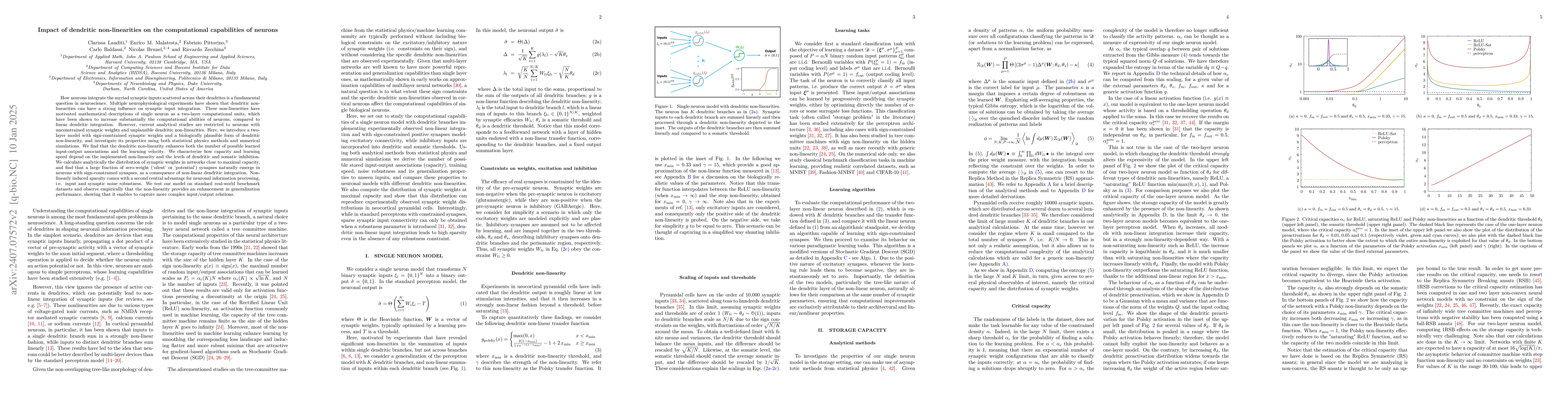 Thumbnail for Impact of dendritic non-linearities on the computational capabilities of
  neurons