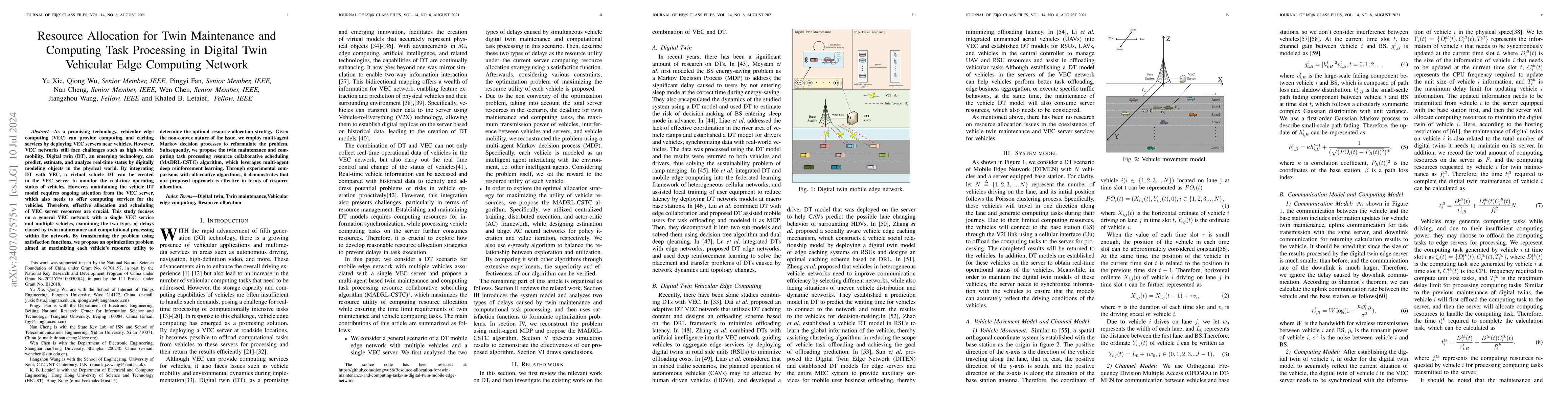 Thumbnail for Resource Allocation for Twin Maintenance and Computing Task Processing
  in Digital Twin Vehicular Edge Computing Network
