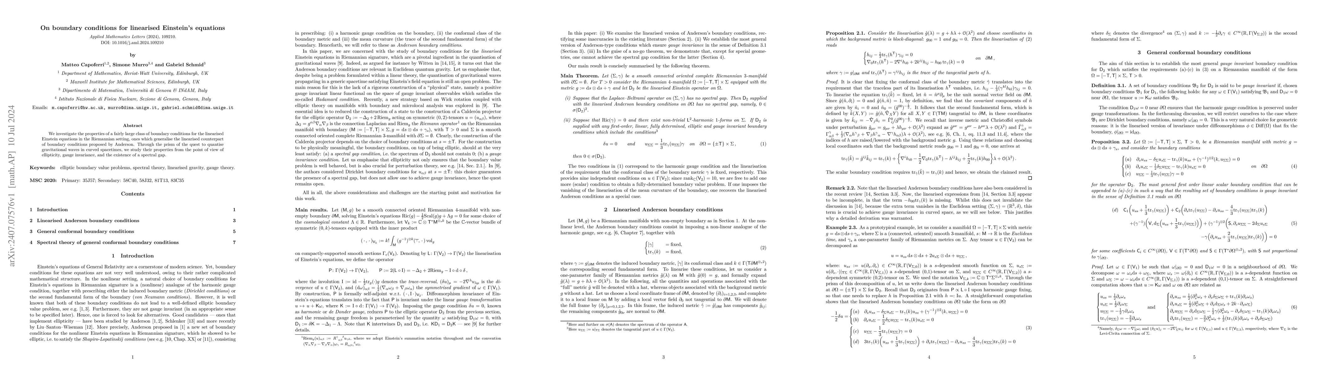 Thumbnail for On boundary conditions for linearised Einstein's equations