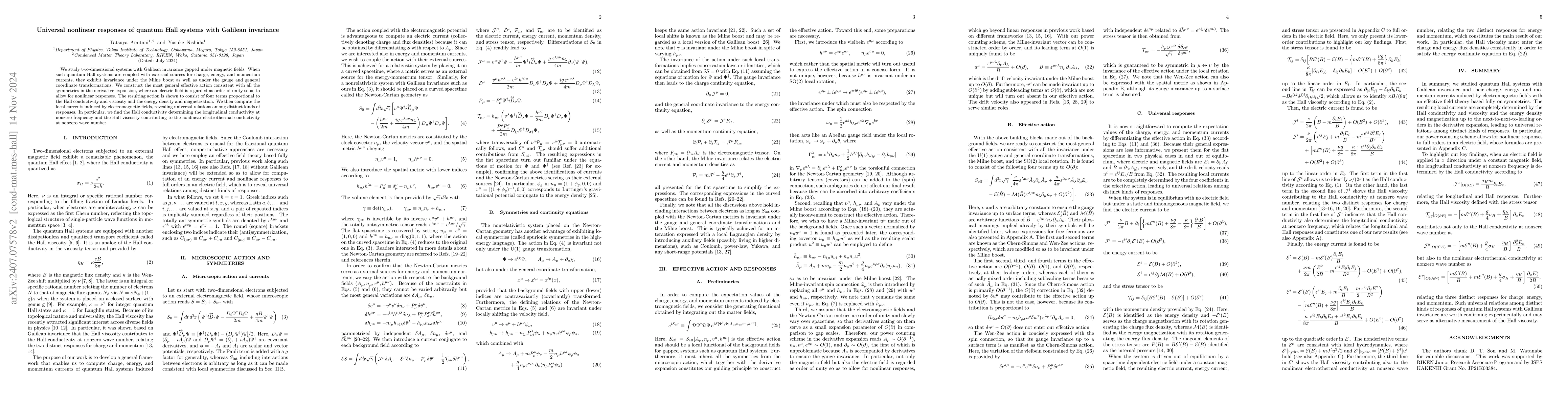 Thumbnail for Universal nonlinear responses of quantum Hall systems with Galilean
  invariance