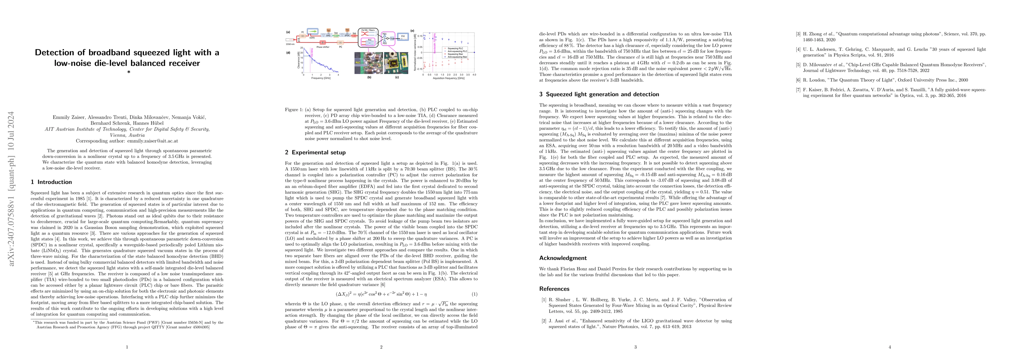 Thumbnail for Detection of broadband squeezed light with a low-noise die-level
  balanced receiver