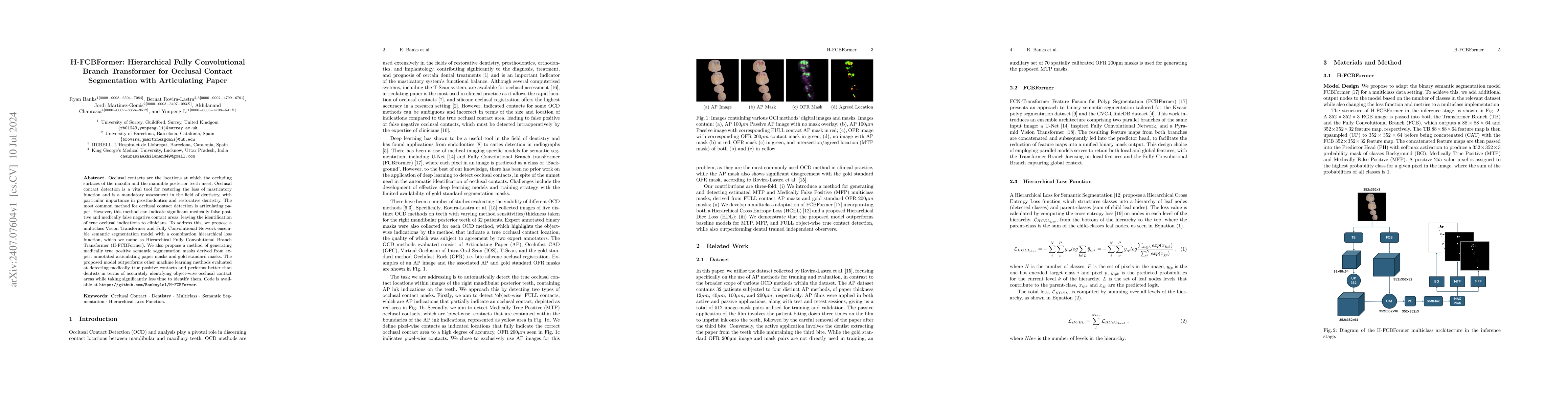 Thumbnail for H-FCBFormer Hierarchical Fully Convolutional Branch Transformer for
  Occlusal Contact Segmentation with Articulating Paper