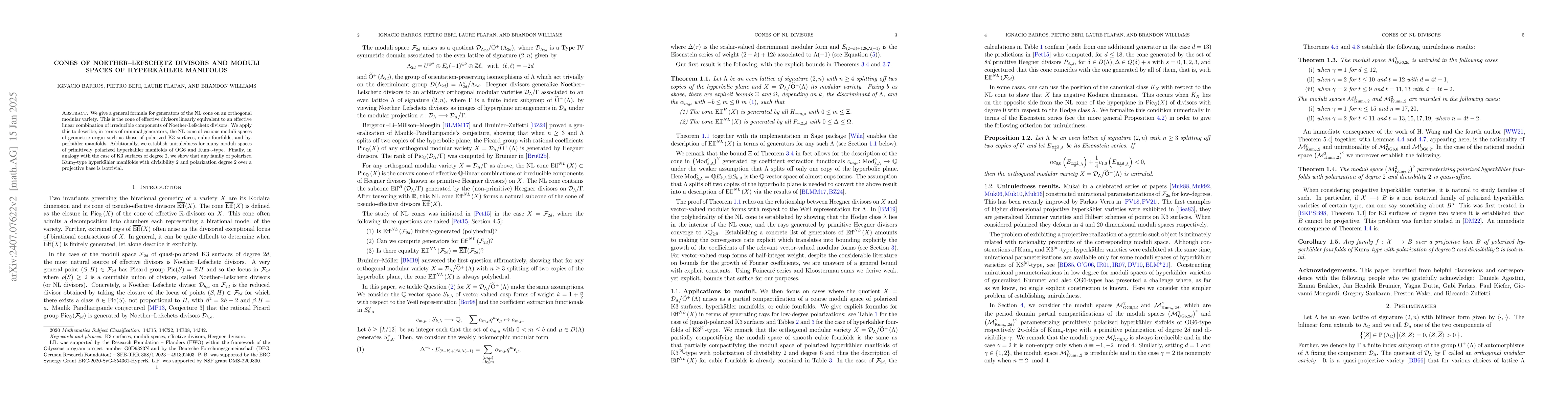 Thumbnail for Cones of Noether-Lefschetz divisors and moduli spaces of hyperkĂ¤hler
  manifolds