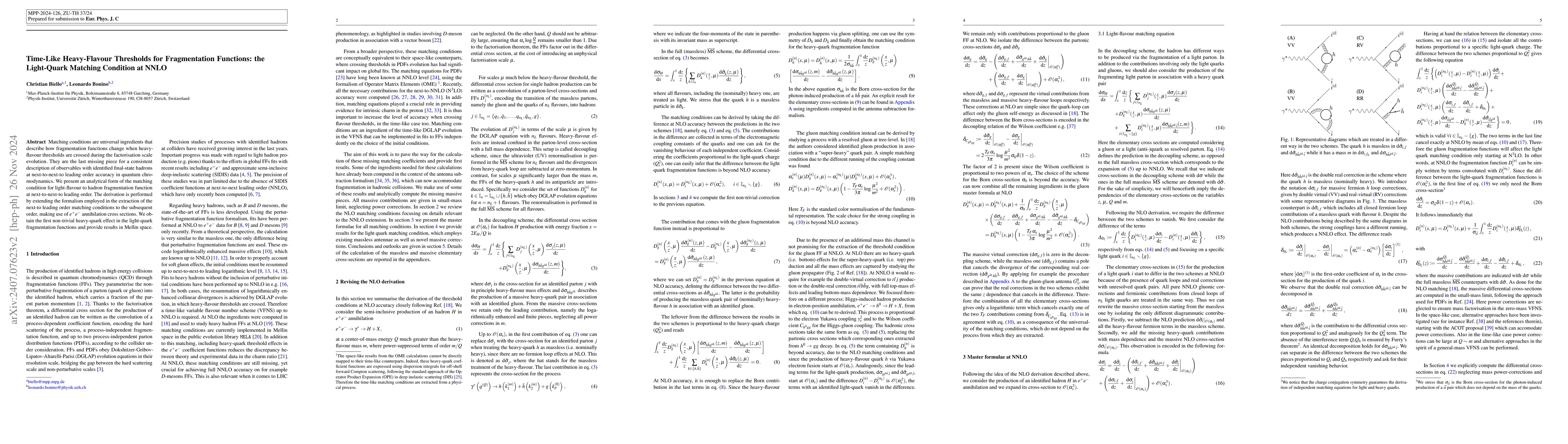 Thumbnail for Time-Like Heavy-Flavour Thresholds for Fragmentation Functions: the
  Light-Quark Matching Condition at NNLO